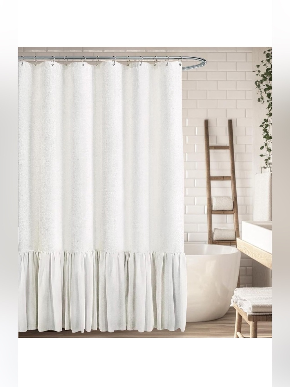Farmhouse ruffle hem shower curtain 72 x 96” NEW